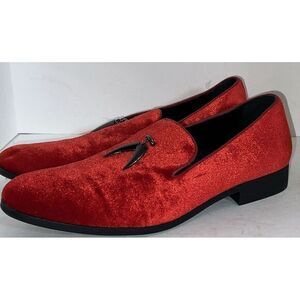 Amali Velvet Embossed Red Men's Shoes Size 10.5‎ Slip On Tuxedo Designer Dress